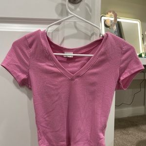 Tillys Pink V Neck Cropped Shirt